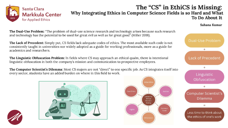 The “CS” in EthiCS is Missing: Why Integrating Ethics in Computer Science Fields is so Hard and What To Do About It. Summary of research by Sahana Kumar. 