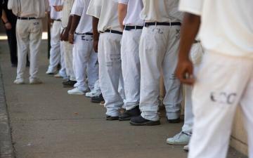 Inmates lined up at an Alabama prison