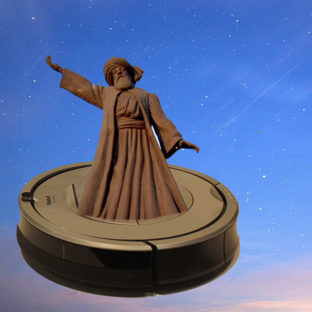 Statue of Rumi on a robot