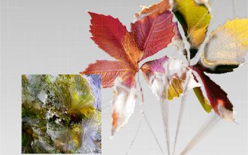 leaves, pixellated AI image