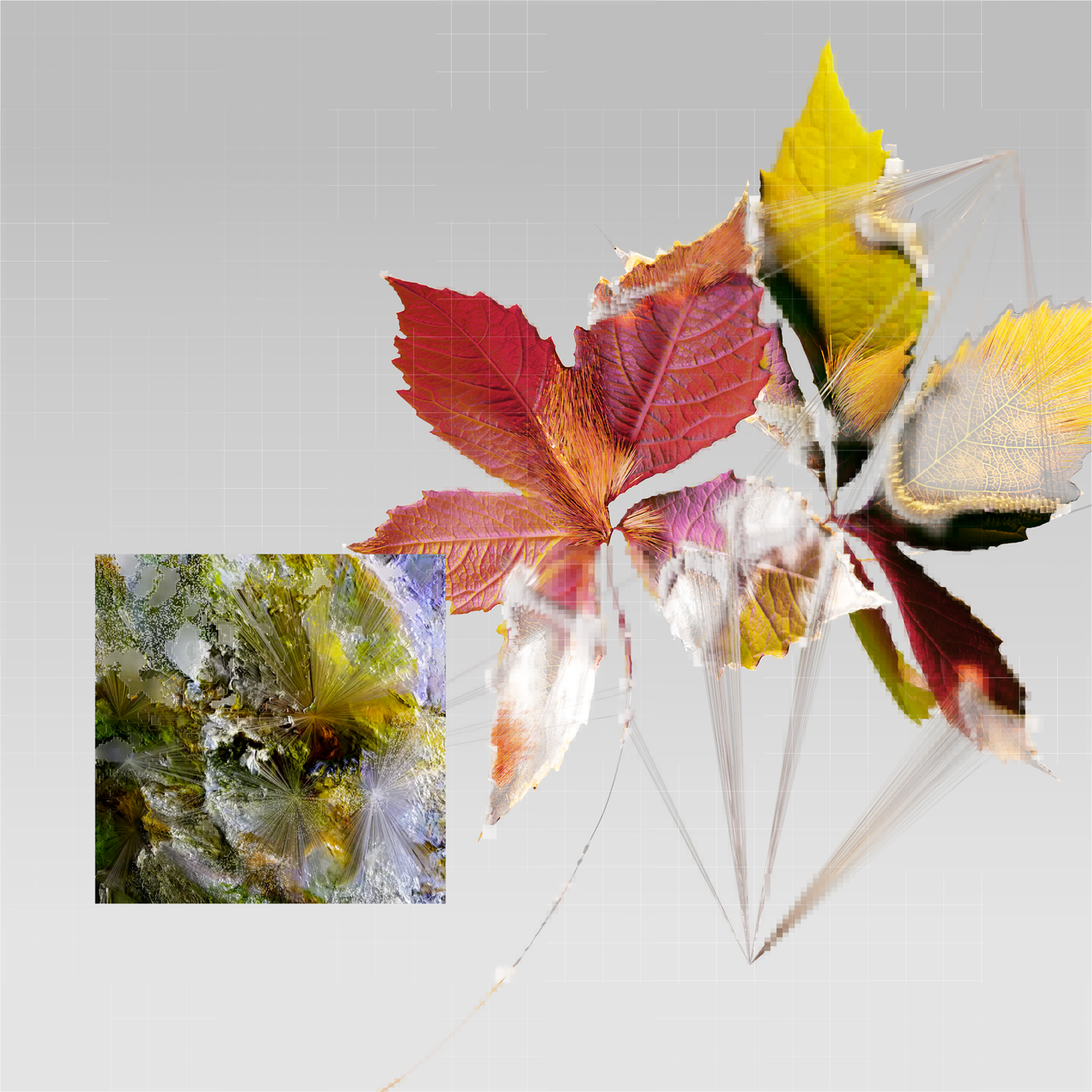 leaves, pixelated AI image