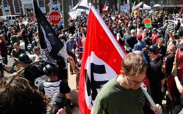 White Supremacist Carrying a Nazi Flag