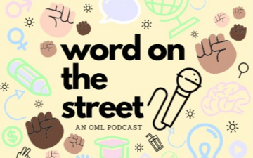 Word on the street podcast cover with colorful icons and a beige background. image link to story