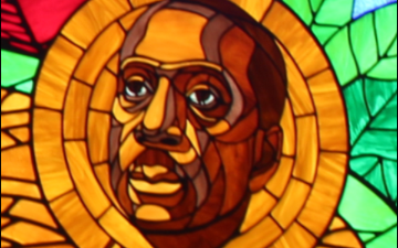 Dean Howard W Thurman Howard University detail from stained glass window image link to story
