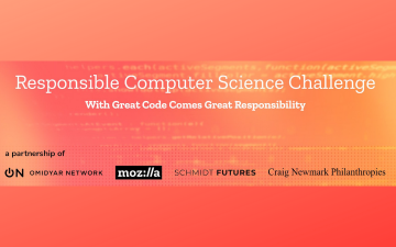 Responsible Computer Science Challenge and usernames against a red and orange gradient background. image link to story