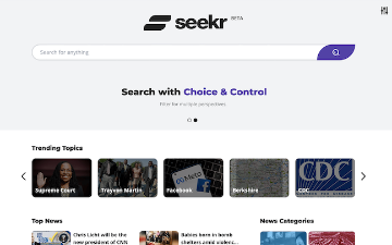 A computer screen displaying a Seekr website search page.