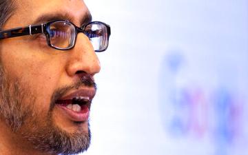 Google's chief executive Sundar Pichai addresses the audience during an event on artificial intelligence at the Square in Brussels, Monday, Jan. 20, 2020.