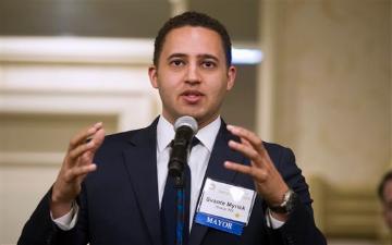 In this Jan 21 2016 file photo Ithaca NY Mayor Svante Myrick speaks during at the US Conference of Mayors Winter Meeting in Washington image link to story