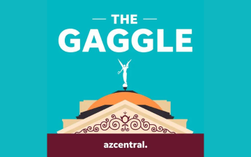 The words The Gaggle with a graphic of the top of a building. image link to story