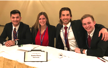 Ethics Bowl winning team 2018: Miles Elliot 19, Daisy Koch 18, Connor Holttum 18, and Jeff Kampfe 19.  image link to story