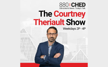 Image of man with arms crossed. Promotional image for The Courtney Theriault Show, a podcast on 880 CHED Edmonton.