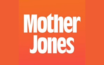 Orange background with white lettering that reads, Mother Jones. image link to story