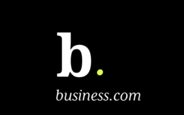 A white lowercase letter b with green period dot. Text beneath it reads business.com. image link to story