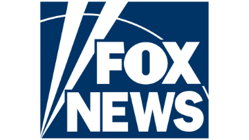Fox News logo with stylized white text and lines on a blue background.
