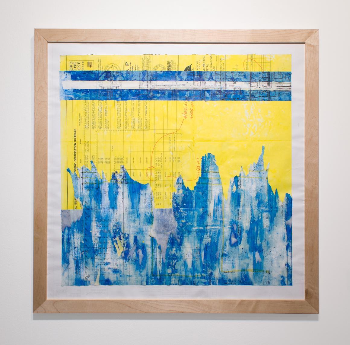 Ciaran Freeman, “Construction Collage,” recycled printer toner on found construction drawings, 30” x 30”, 2018. Made as part of the Artist-in-Residency Program at Recology in San Francisco. Used with permission.