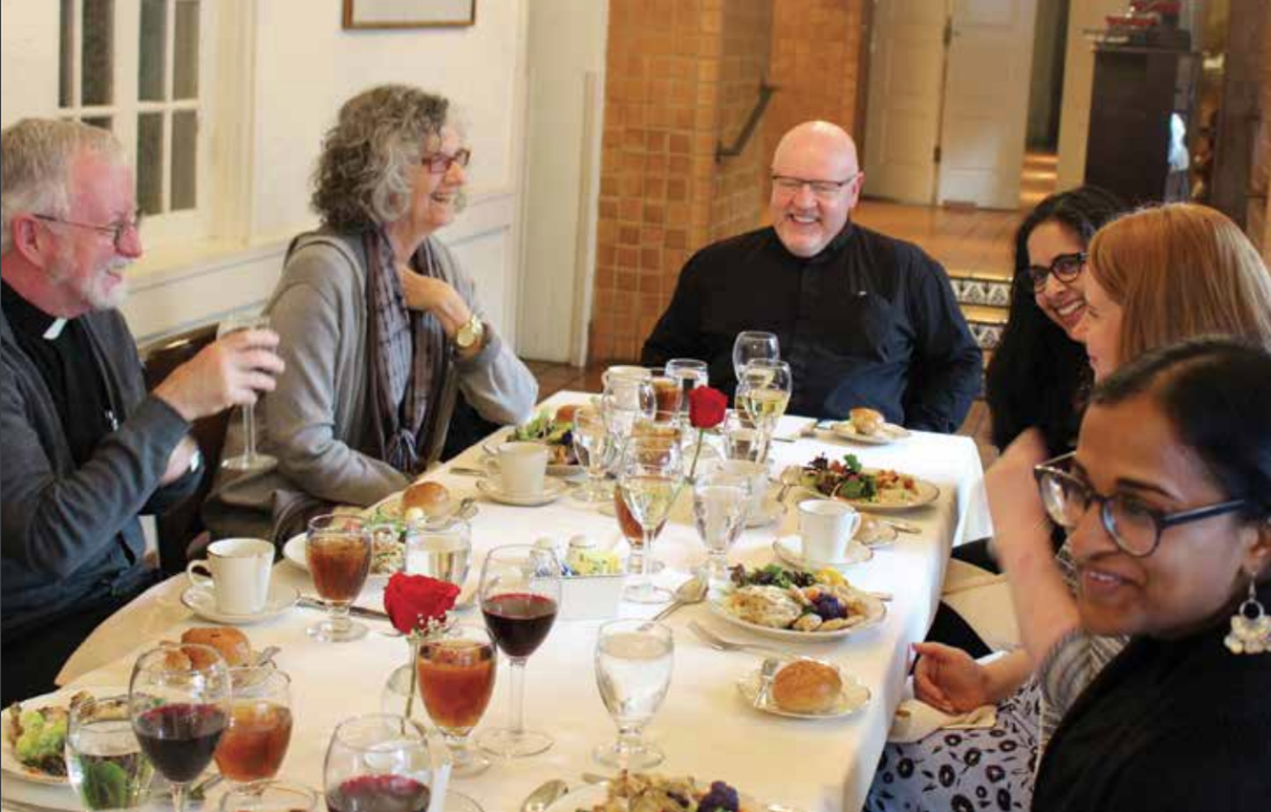 Members of the interdisciplinary Gender Justice and the Common Good Bannan Institute Faculty Collaborative share in a meal and conversation following Dr. Cornwall’s lecture on gendered theologies and the common good.