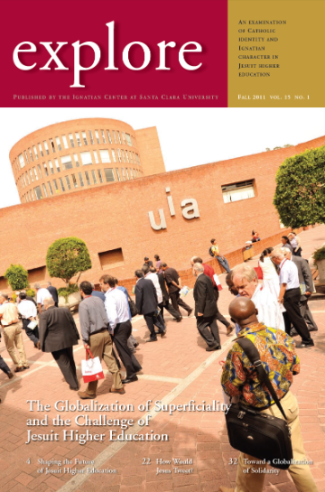 Magazine cover titled Explore Fall 2011 featuring a crowd walking in front of historical buildings. - Link to file