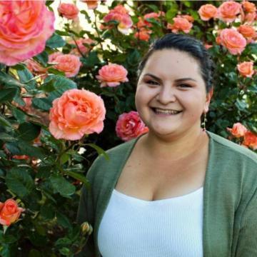 Yesenia Magdaleno-Solis in the rose garden