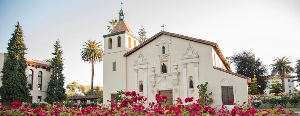 Mission Church with Roses Banner