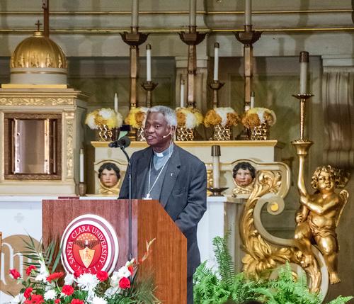 Cardinal Turkson addressing an audience at Santa Clara. image link to story