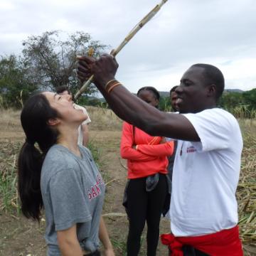 Dominican Republic drinking water from bamboo