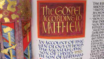 Illuminated manuscript page with ornate 'Incipt Frovv Ange Lium Actciav Evangelivm Matthew'.