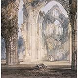 A detailed illustration of ruins with arched structures and overgrowth.