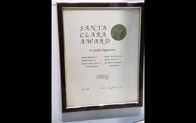 An SCU plaque signed by then-SCU President Paul Locatelli, S.J. honoring the memory of the eight victims.