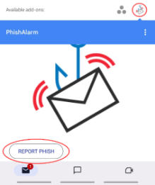 Screenshot showing the PhishAlarm feature for Gmail on PC.