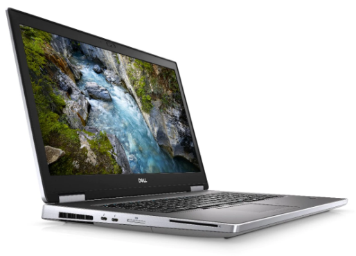 An image of the Dell Precision 5540 laptop with the display open and powered on