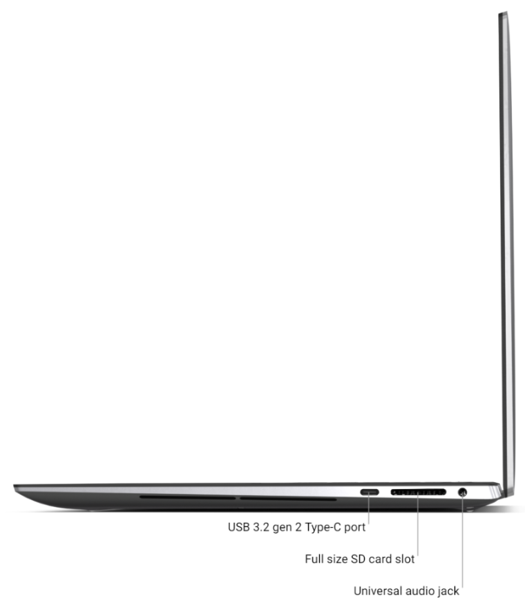 An image of the Dell Precision 5560 laptop showing the ports available on the right hand side.