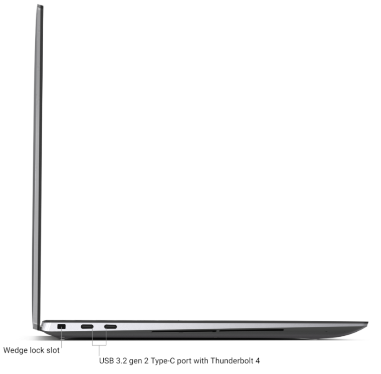 An image of the Dell Precision 5560 showing the ports available on the left hand side.