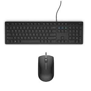 An overhead picture showing a black wired keyboard and mouse.