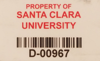White Santa Clara University Property tag - number D-00967 