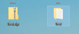 A Windows 10 screenshot showing the desktop with two icons.  The one on the left is a compressed folder called 