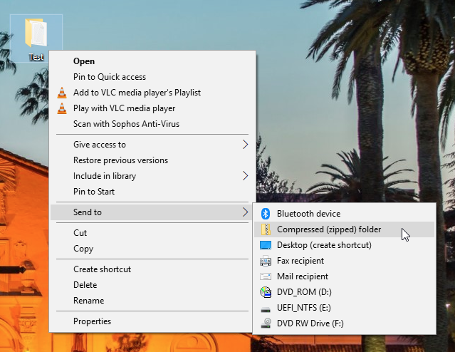 A screenshot of Windows 10 showing the context menu in Windows Explorer with 
