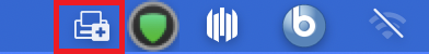 An image of the macOS Notification Area in the upper right corner of the screen showing the PrinterLogic icon (printer icon with a plus symbol on it).