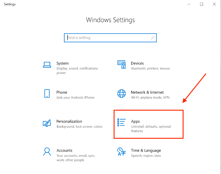 An image of the Windows Settings window, showing the 