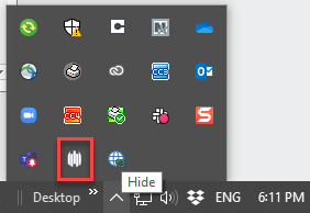 An image of the SentinelOne agent icon in the Windows taskbar, with the agent icon highlighted with a red box.