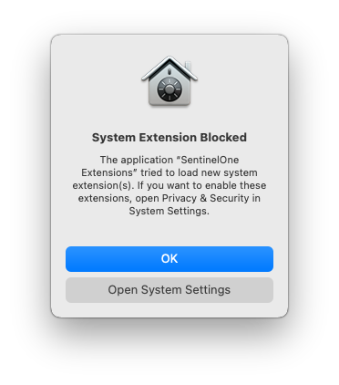 The macOS popup that notifies a system extension was blocked.