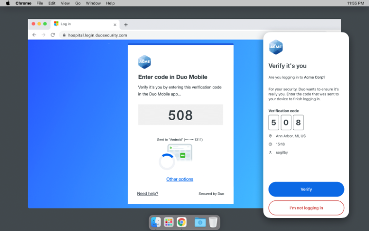 Screen shot of Verified Push request