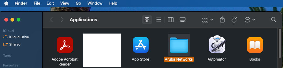 OnGuard Uninstall - macOS - Step 2 - Open Aruba Networks Folder