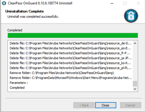 OnGuard Uninstall - Windows - Step 5 - Click close to complete uninstallation