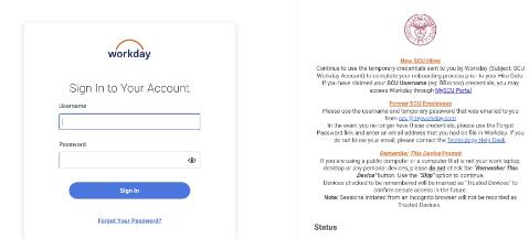 Login page for native Workday URL