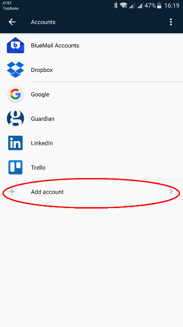 Screenshot showing the Add Account button