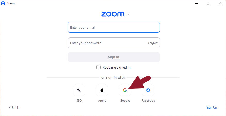 zoom sign in with Google