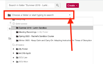 dropdown to select folder in Class Recordings