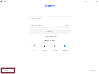 zoom minimum update 01 - sign in page  click Back