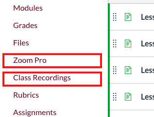 zoom pro and class recordings in camino course