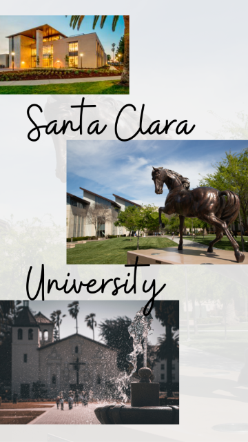 Collage of Santa Clara University buildings with text Santa Clara University.